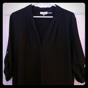 Black Calvin Kline 3/4 Length Roll Sleeve Blouse